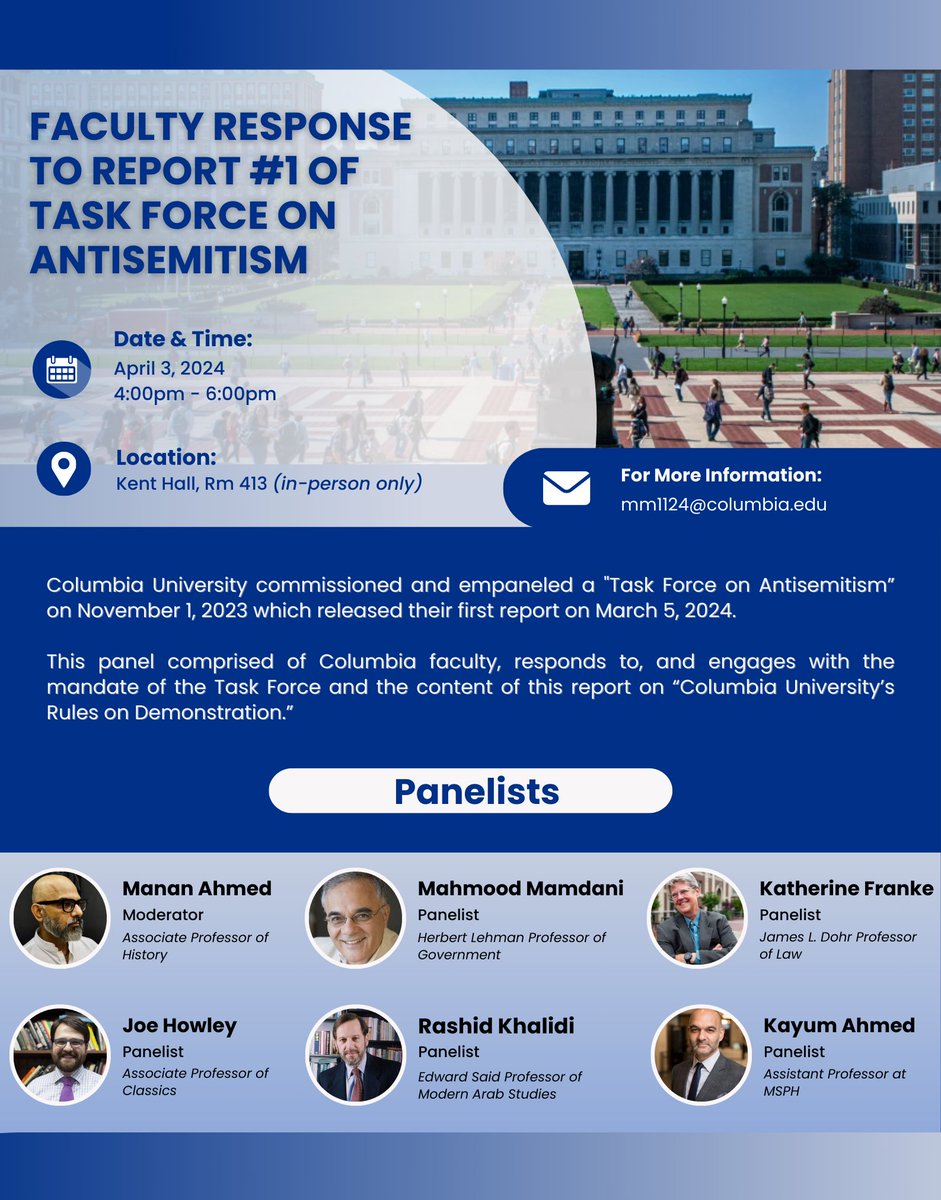 Really honored to be joining this incredible panel of scholars to interrogate Columbia’s anti-semitism task force.