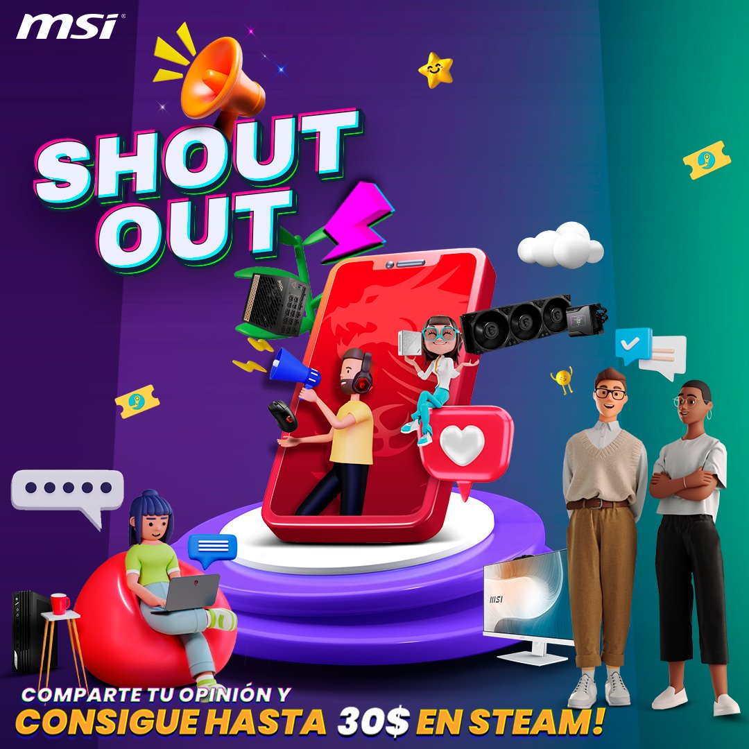 ¡Llega de NUEVO, MSI SHOUT OUT! 🤯 Compra productos @MSI_es seleccionados, valora y GANA 30$💰 en Steam Más Info. 👉 n9.cl/wlu37b Del 01/04/23 al 30/06/23 (o fin de existencias) #Premio #ShoutOutForMSI #ShareYourProductExperience #ComparteTuOpinión #Steam #MSI