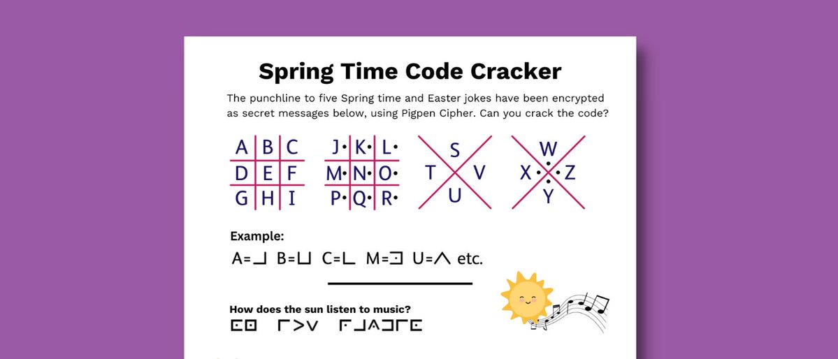 Use your code cracking skills to work out the punchlines to our seasonal jokes, or use the resource by @OUMathsStats to write your own secret messages ➡️ mathsweek.scot/news/spring-ea… #MathsWeekScot #MathsPuzzles #STEMeducation #STEMeducationforkids #EasterHolidays #JokeOfTheDay