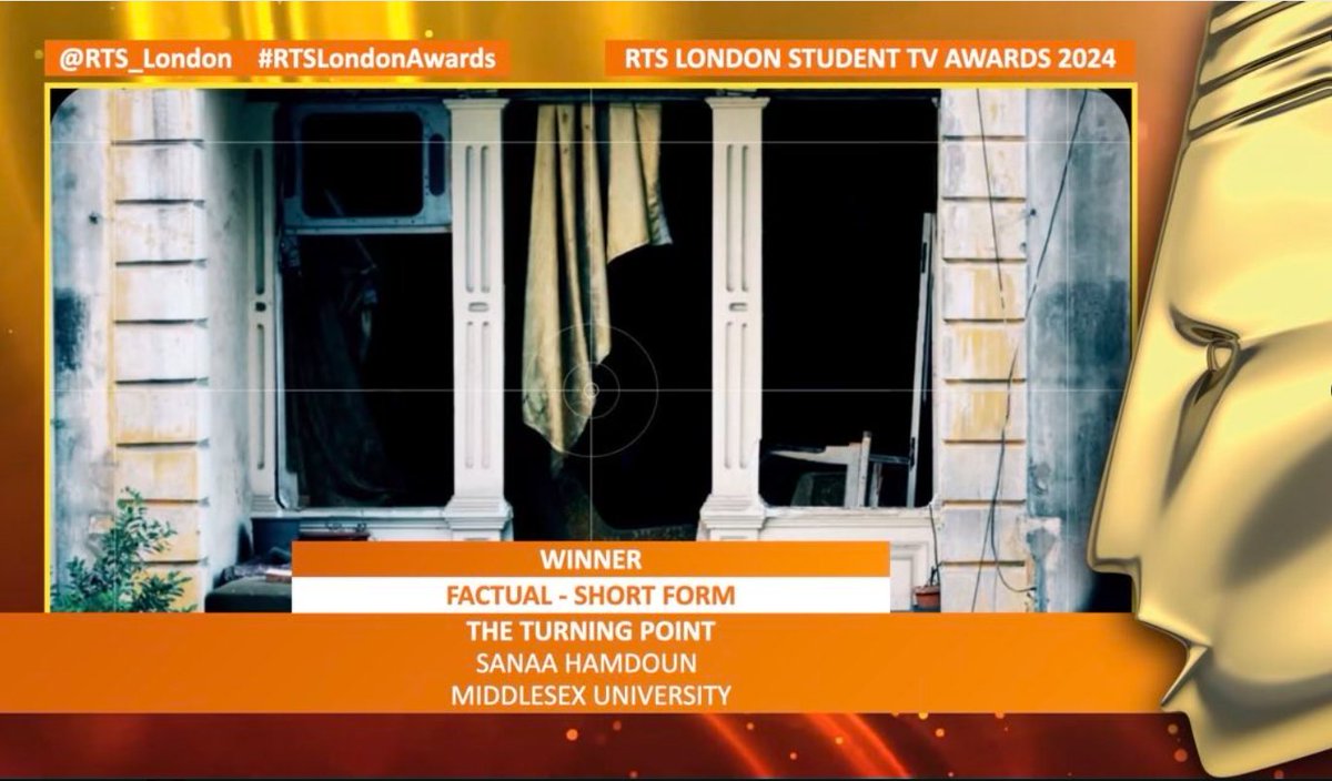 Fantastic double ⭐️⭐️ for @MiddlesexUni at last night's @rts_london Student TV Awards! Kudos to Alina Ilin and Ben Bogdan-Hodgson for winning Best Entertainment & Comedy Drama with The Other Half, and to Sanaa Hamdoun for Best Factual - Short Form with The Turning Point 🎥🎬