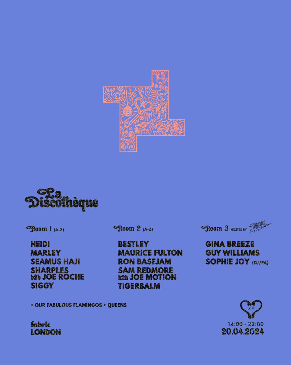 Saturday 20th April I'm making my @fabriclondon debut for @La_Discotheque. Tickets are onsale now, just look at that beautiful lineup - ra.co/events/1864596