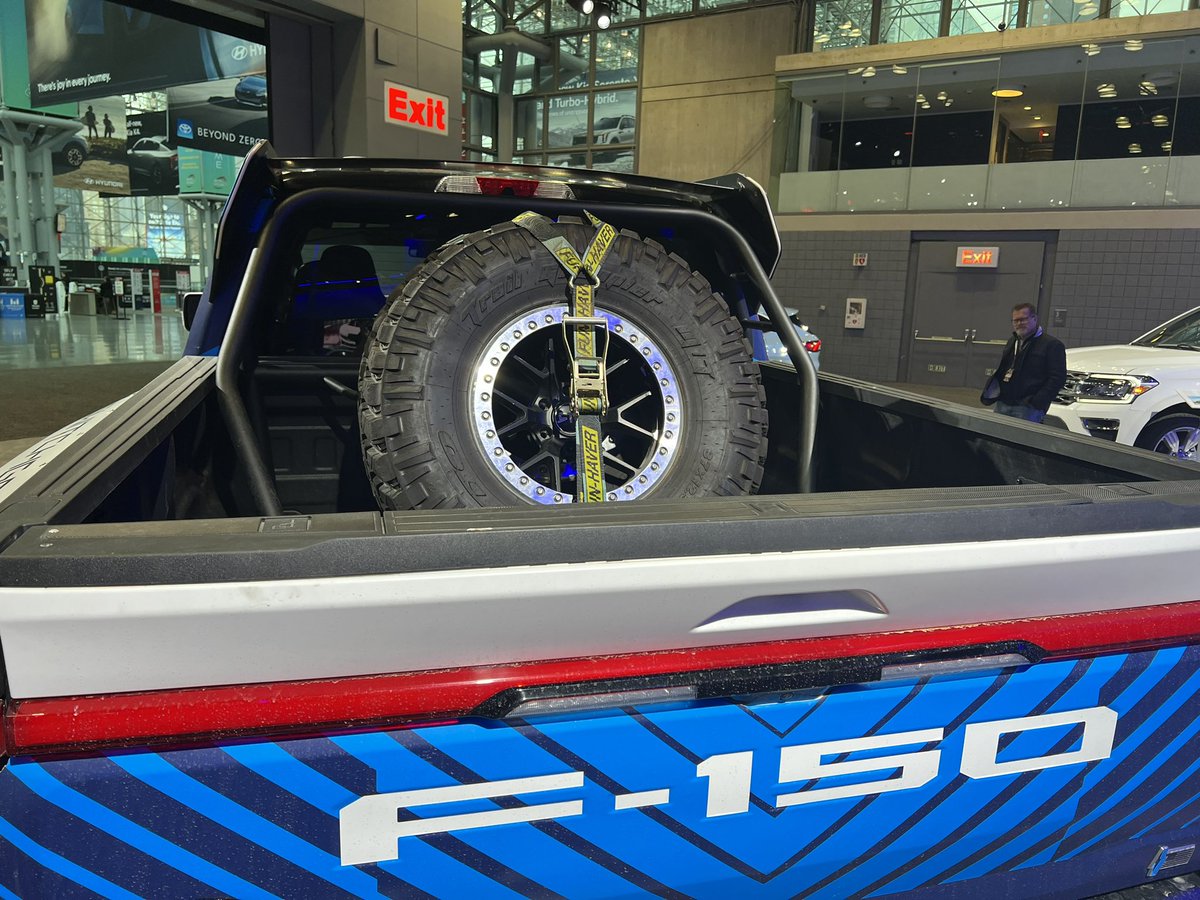 advantastar's tweet photo. This concept of different off-road and utility accessories for the Ford F150 lightning is called the SwitchGear. It offers available 37 inch off-road tires. #NYIAS https://t.co/pRww60JUQD