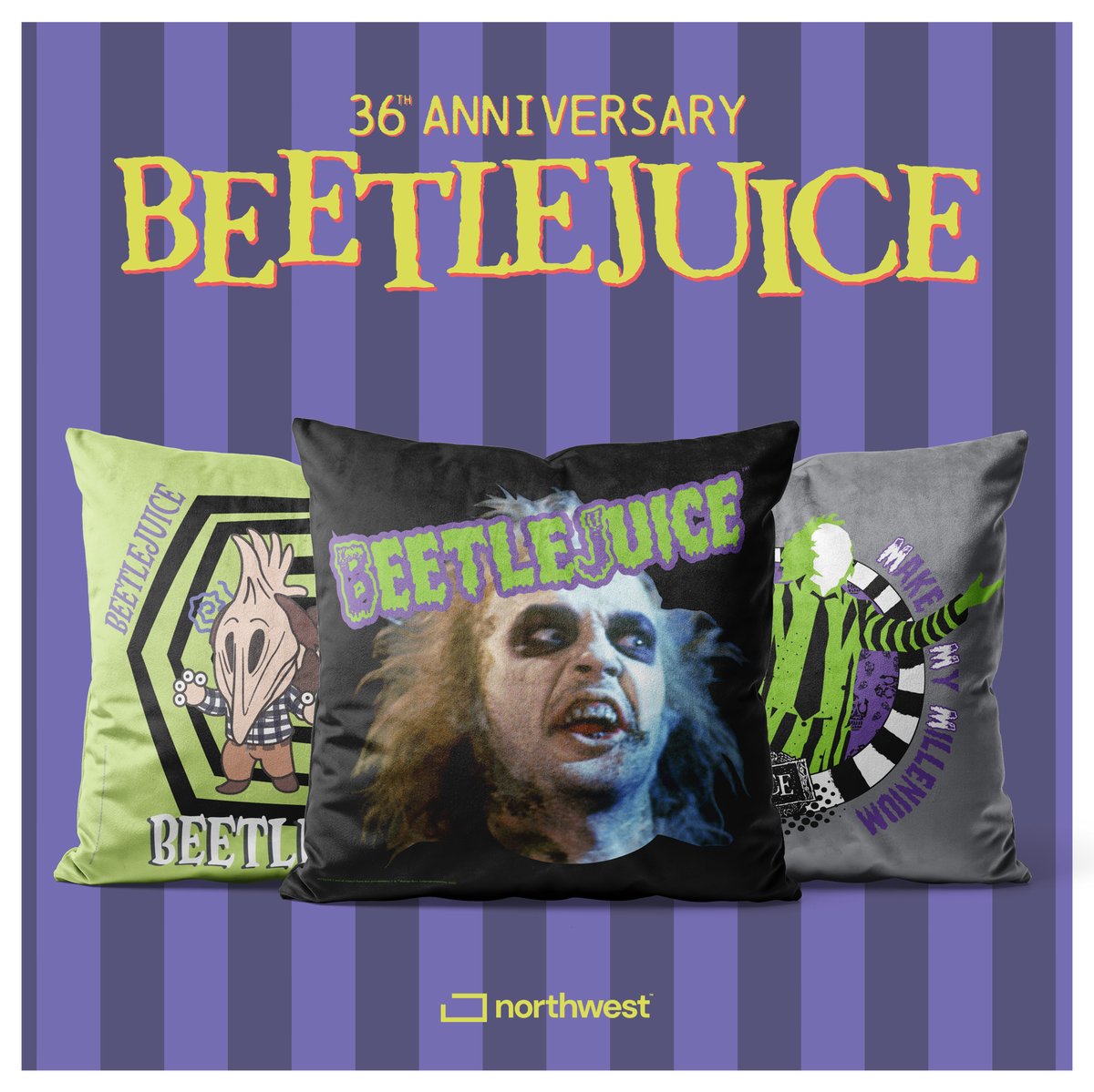 Beetlejuice, Beetlejuice, Beet.... well, you get the point. 36 years ago today, Beetlejuice was released in theaters! 🕷️👻 Shop our collection of Beetlejuice throw pillows and blankets: bit.ly/3S85338 #Beetlejuice | #WarnerBros | #Northwest