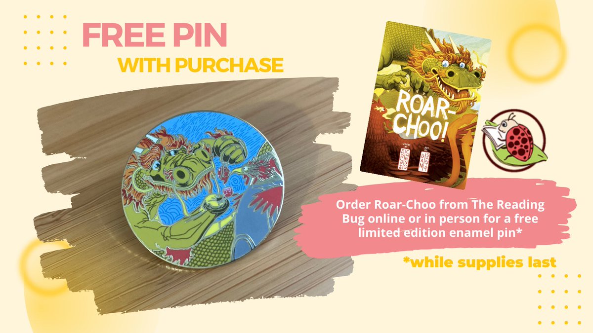 Want this gorgeous pin? You can get it for free when you preorder or purchase Roar-Choo at The Reading Bug! thereadingbug.com/book/978059353…