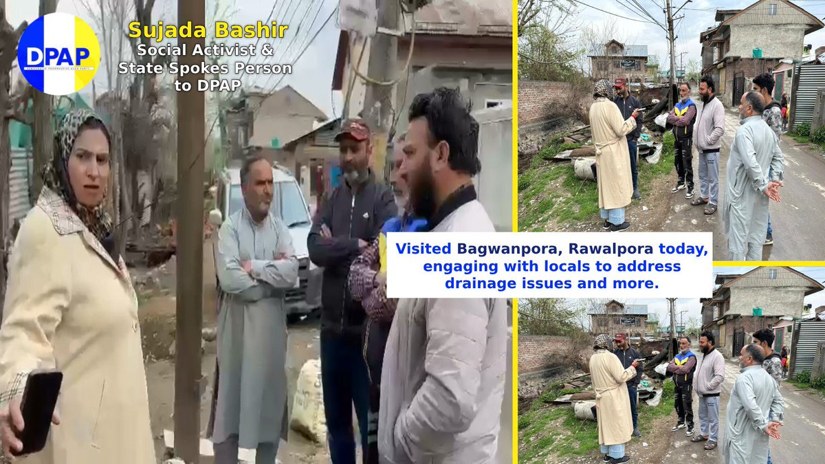 SujadaBashir's tweet image. Visited Bagwanpora Rawalpora today, engaging with locals to address drainage issues and more. People&apos;s voices matter. #SujadaBashir #CommunityEngagement #LocalIssues #DemocraticAzadParty #SujadaBashir #KashmirConcerns