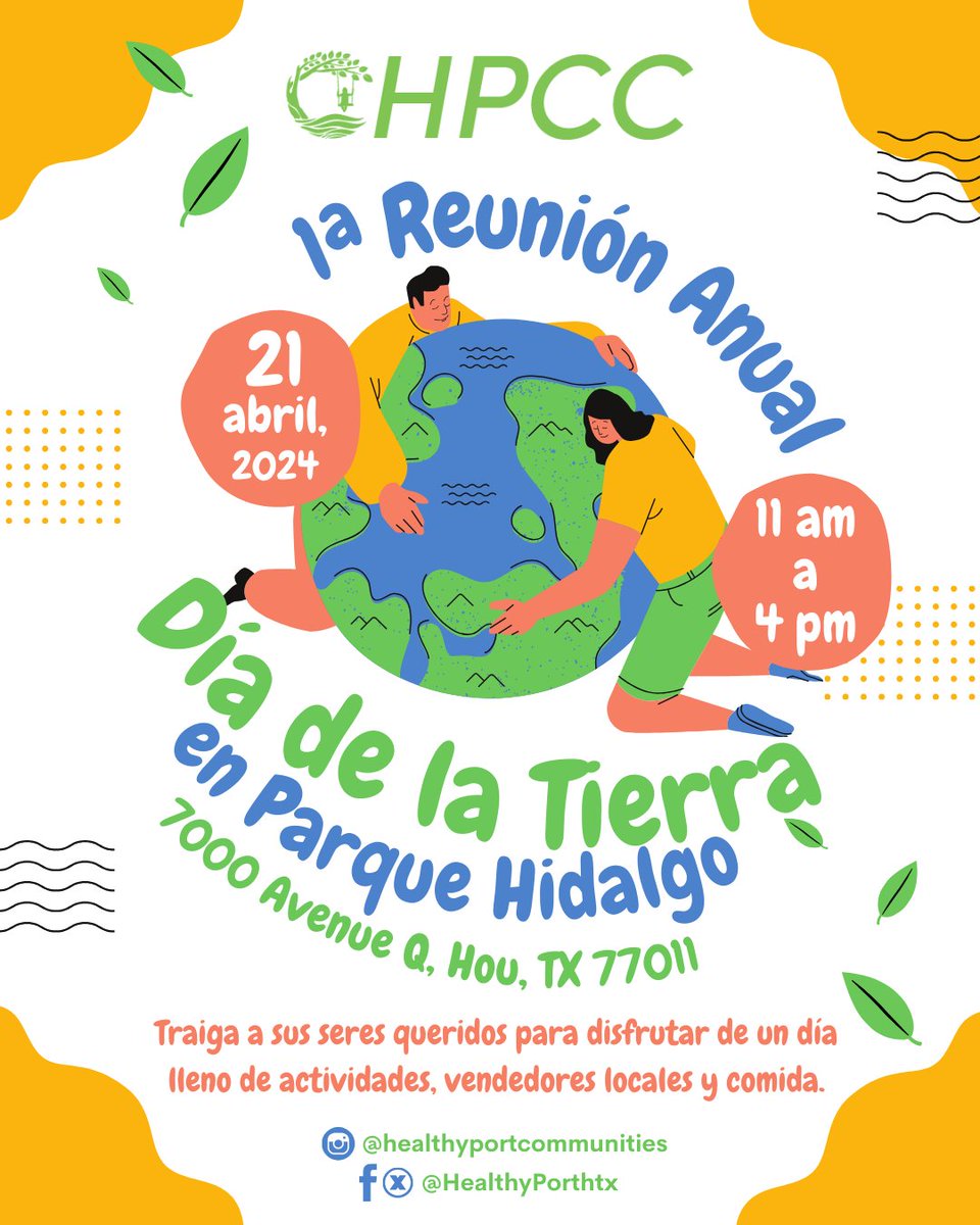 🚨Anuncio de ubicación🚨 El primer evento del Día de la Tierra del HPCC será en el Parque Hidalgo. ¡Marque su calendario y traiga a sus amigos y su familia a la celebración!