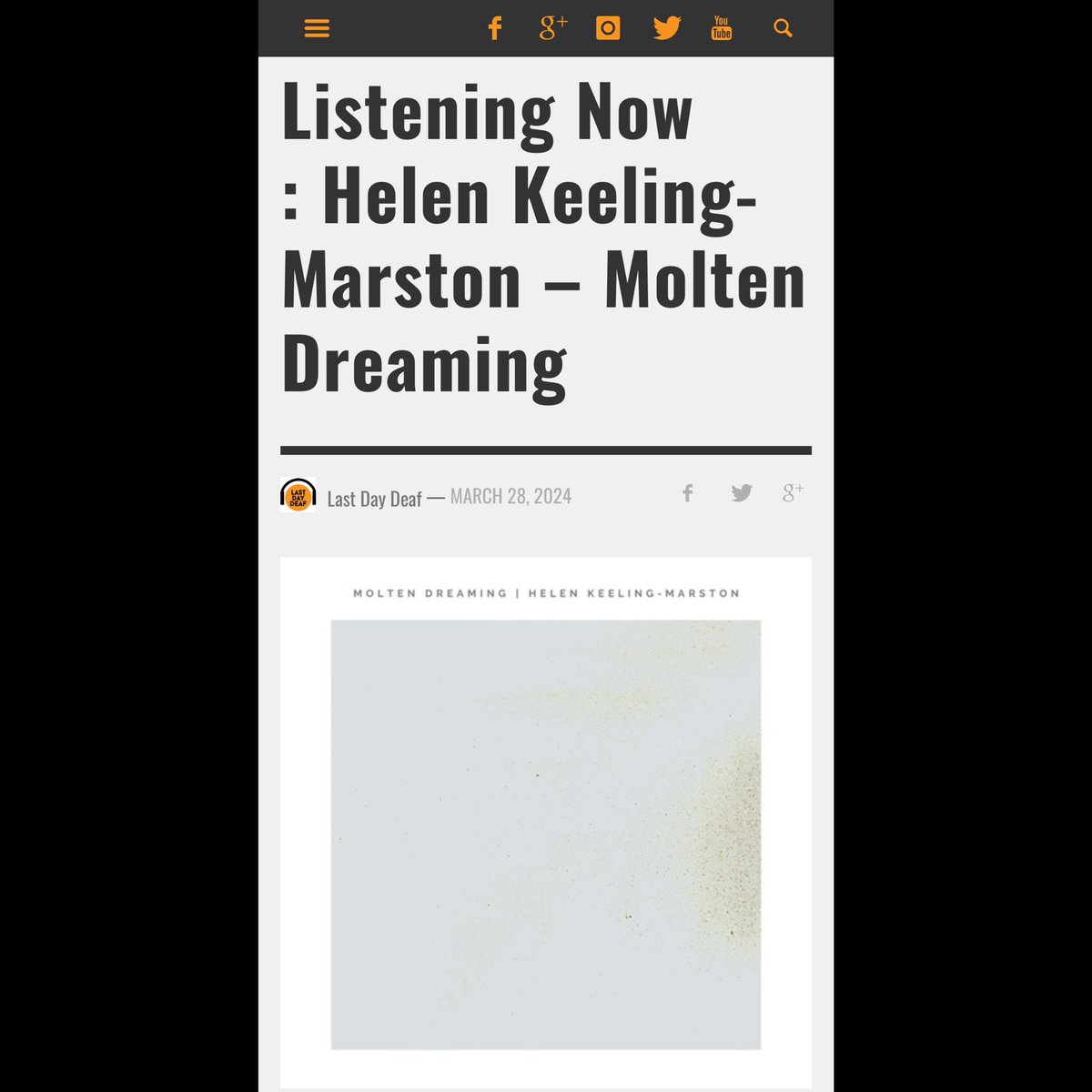 Much obliged to @Lastdaydeaf for the lovely review of Molten Dreaming today: lastdaydeaf.com/listening-now-…