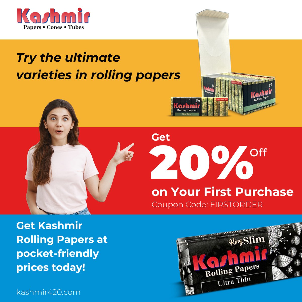 Roll into savings and style with our ultimate variety of Rolling Papers! 🔥Get 20% off on your first order and discover the smoothness of Kashmir Papers at pocket-friendly prices. Roll up and save today!🔥 Use Coupon Code: FIRSTORDER #RollingPaper #KashmirRollingPapers