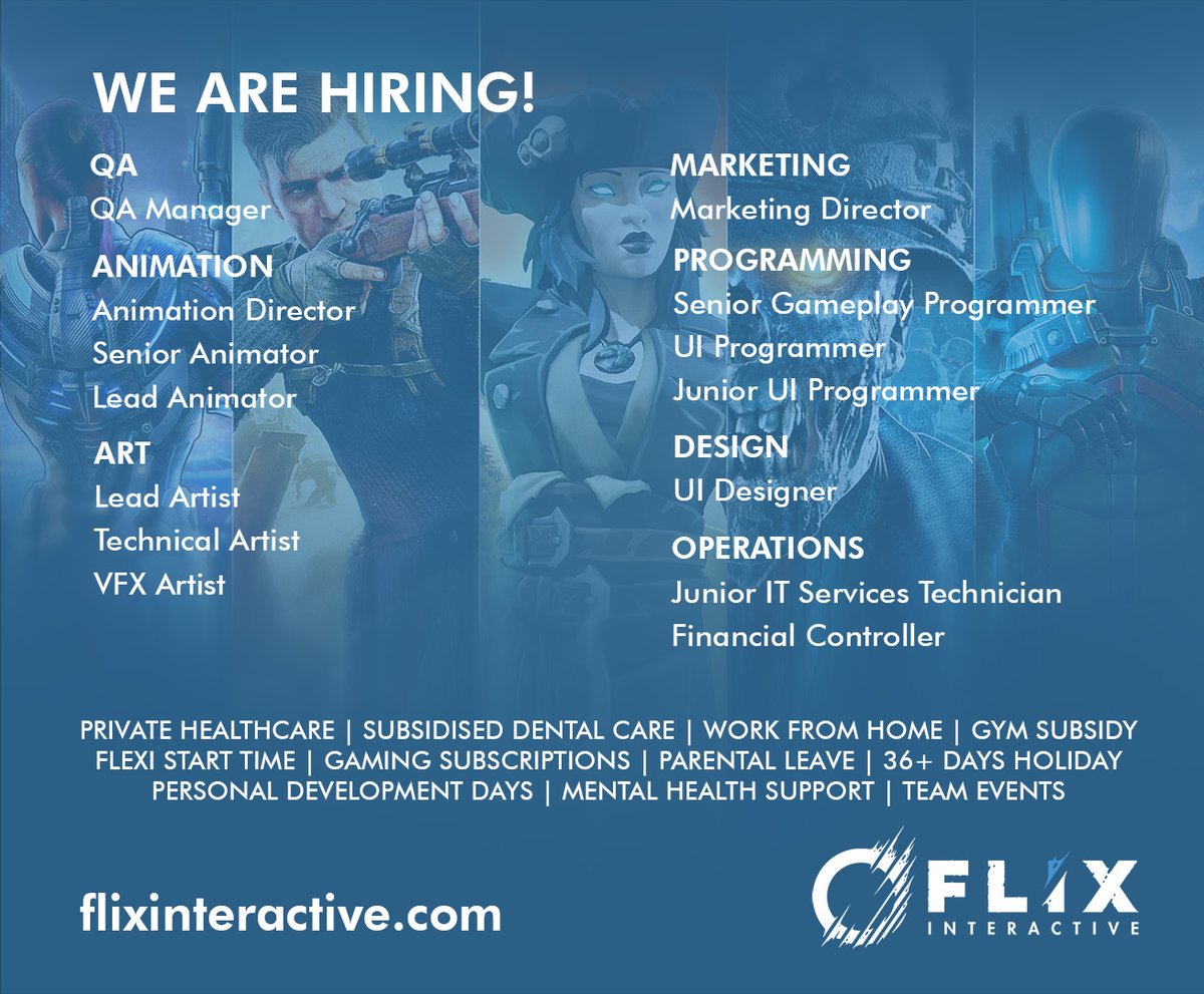 ⚡ New roles available! 

We are seeking applicants for a range of new job roles in AAA game development at Flix. We have new director level positions in marketing and animation, a new QA manager position and lots more!

🔗flixinteractive.com

#GameDevJobsUK #gamedev