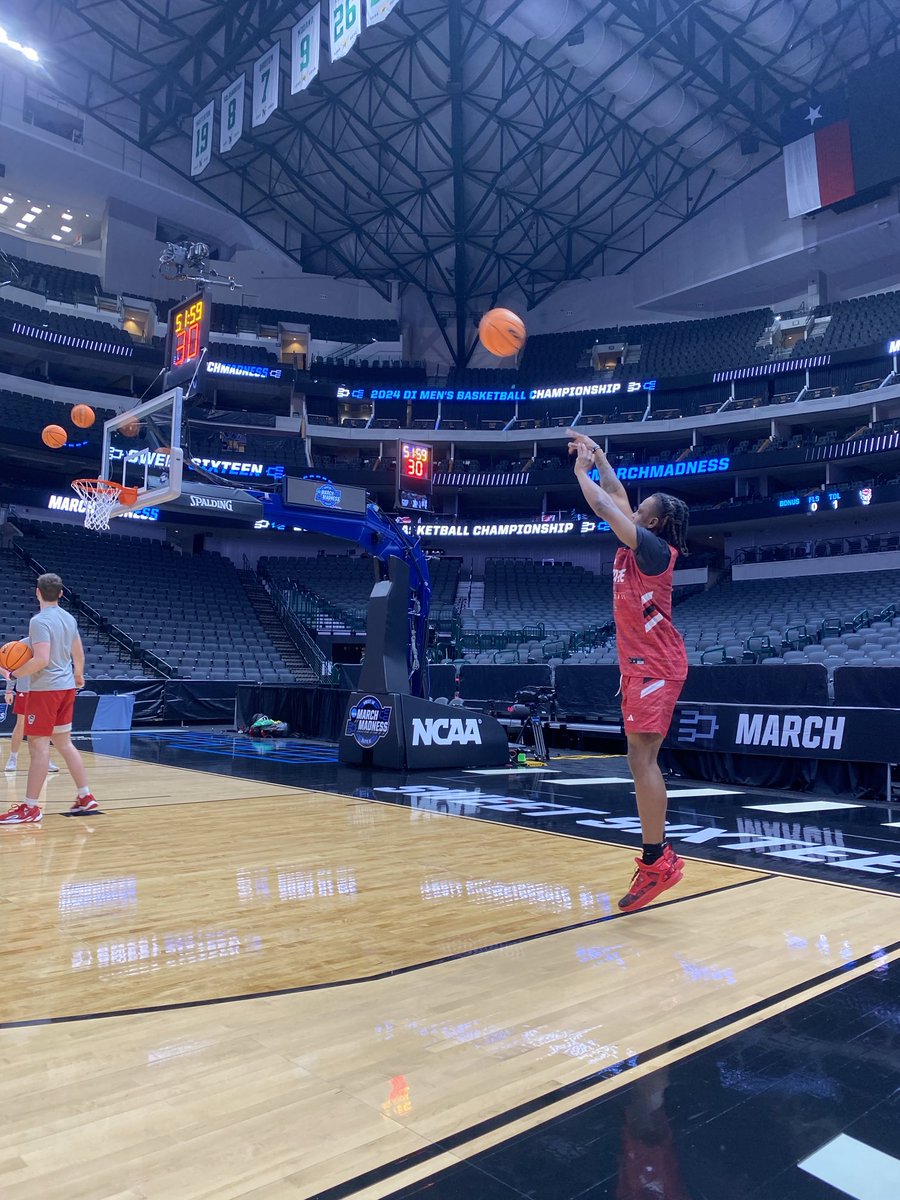 D.J. Horne gets up some shots during NC State’s Sweet 16 practice in Dallas.