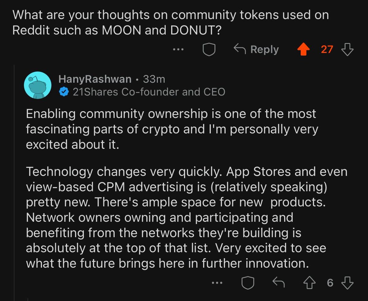The Ticker Is $MOON (@redditmoons) on Twitter photo <a href="/arbitrum/">Arbitrum</a> <a href="/sgoldfed/">Steven Goldfeder</a> <a href="/OffchainLabs/">Offchain Labs</a> <a href="/SizeChad/">Size Chad</a> <a href="/BFreshHB/">𝗵𝘂𝗻𝘁𝗲𝗿</a> <a href="/ajwarner90/">A.J. Warner</a>
21 shares is excited about social tokens like $MOON <a href="/arbitrum/">Arbitrum</a> <a href="/sgoldfed/">Steven Goldfeder</a> <a href="/OffchainLabs/">Offchain Labs</a> <a href="/SizeChad/">Size Chad</a> <a href="/BFreshHB/">𝗵𝘂𝗻𝘁𝗲𝗿</a> <a href="/ajwarner90/">A.J. Warner</a>
21 shares is excited about social tokens like $MOON