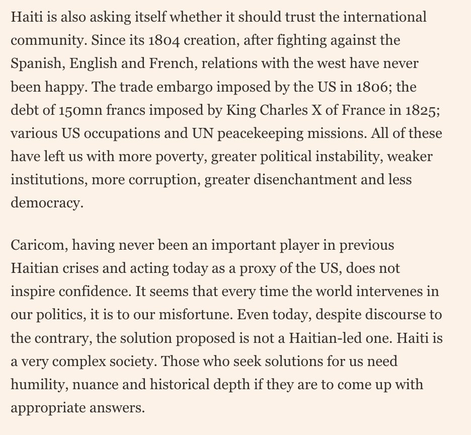 Jacky Lumarque, rector of Université Quisqueya, in @FT: 'Haiti is also asking itself whether it should trust the international community ...' ft.com/content/fe55d7…