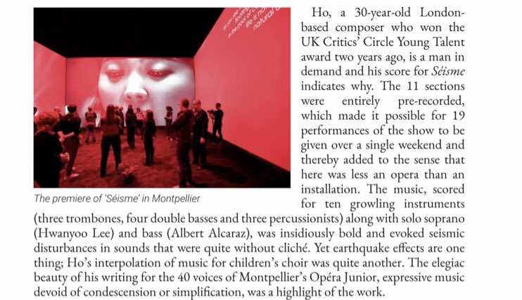 Séisme premiered last month as the culmination of my 3-year tenure as Artist-in-Residence at Montpellier National Opera 😭💛 THANK YOU @Franciska_E @arguensjeanmary for an epic collab and @vchevalier @OONMLR for the trust and support 🙏 Lil review snip from @operamagazine 🥰🎶