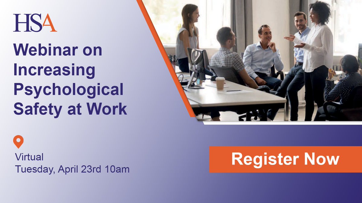 📆 Join us in April for our free Webinar on Increasing Psychological Safety at Work! Discover 🔸 What is psychological safety 🔸 Benefits of psychosocial safety 🔸 How to sustain a culture of psychological safety ➕ much more! Full details here ➡ hsa.ie/!8Q1T7S