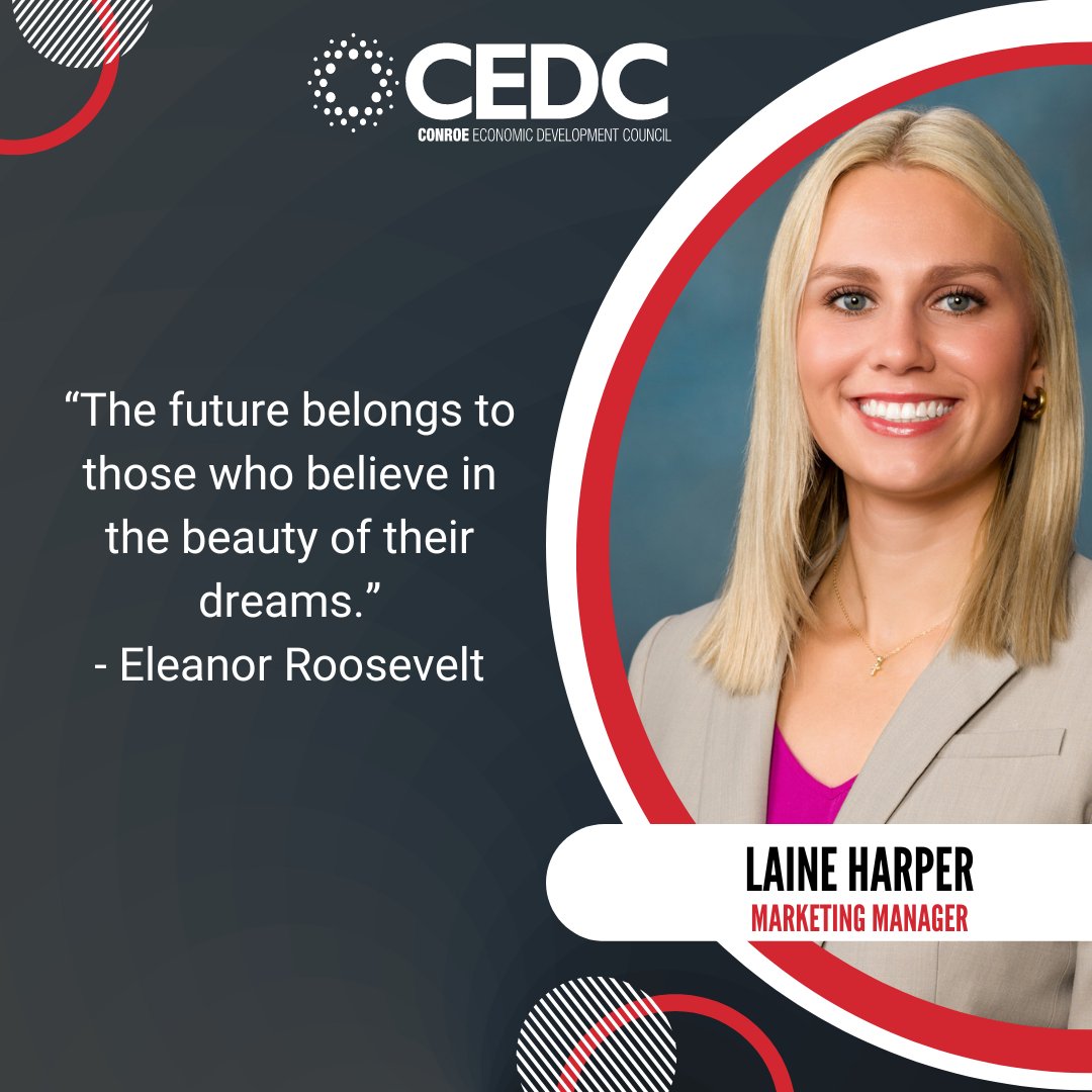ConroeEDC's tweet image. Wrapping up our employee spotlights, meet our Marketing Manager, Laine Harper, a Gen Z &apos;er thrilled to be part of the CEDC. Her favorite inspirational quote for Women&apos;s History Month is spot on! ⤵️