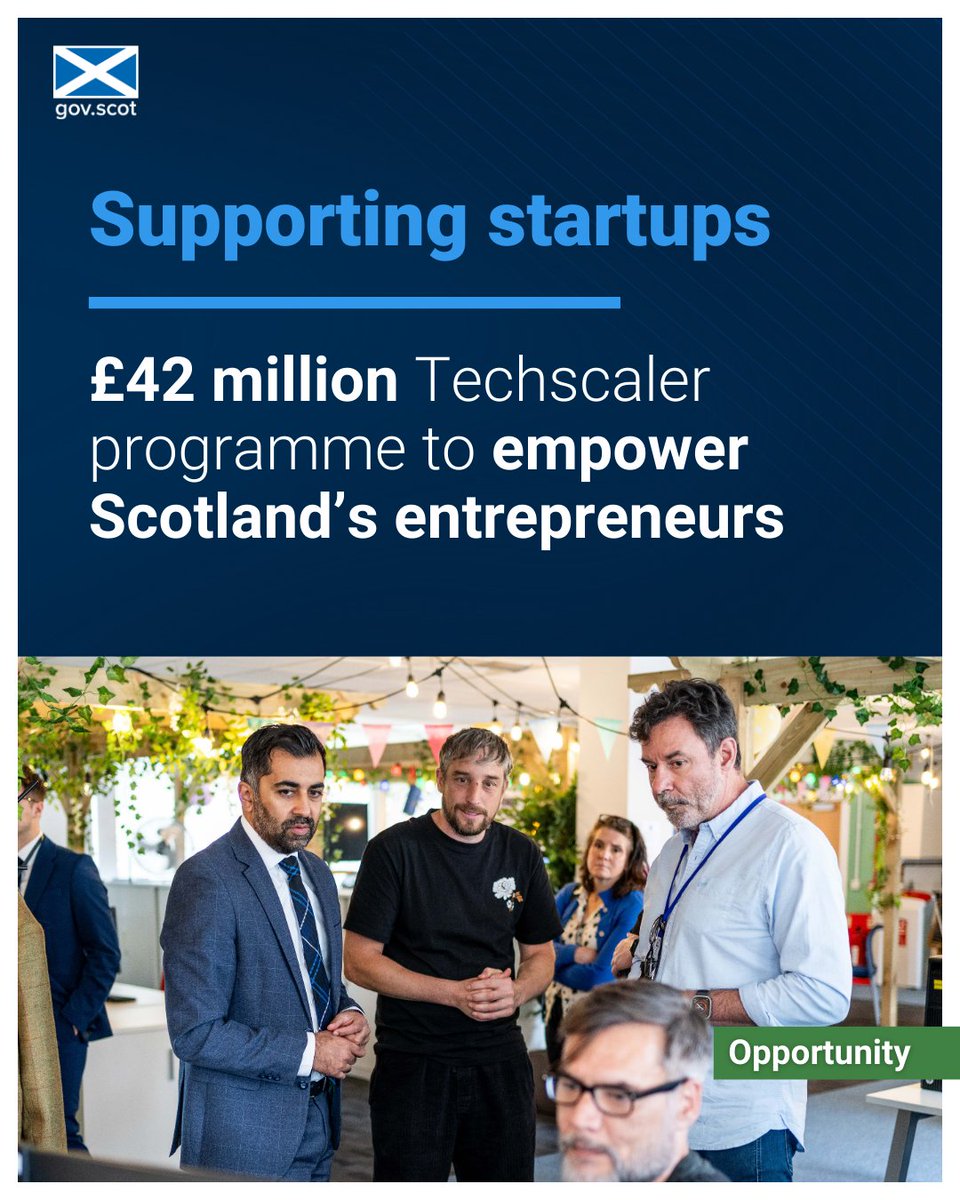 @HumzaYousaf Our £42 million Techscaler programme is helping companies and entrepreneurs start and scale their businesses. We are working to unleash Scotland's potential as a leading start-up nation. ➡️gov.scot/news/success-f…