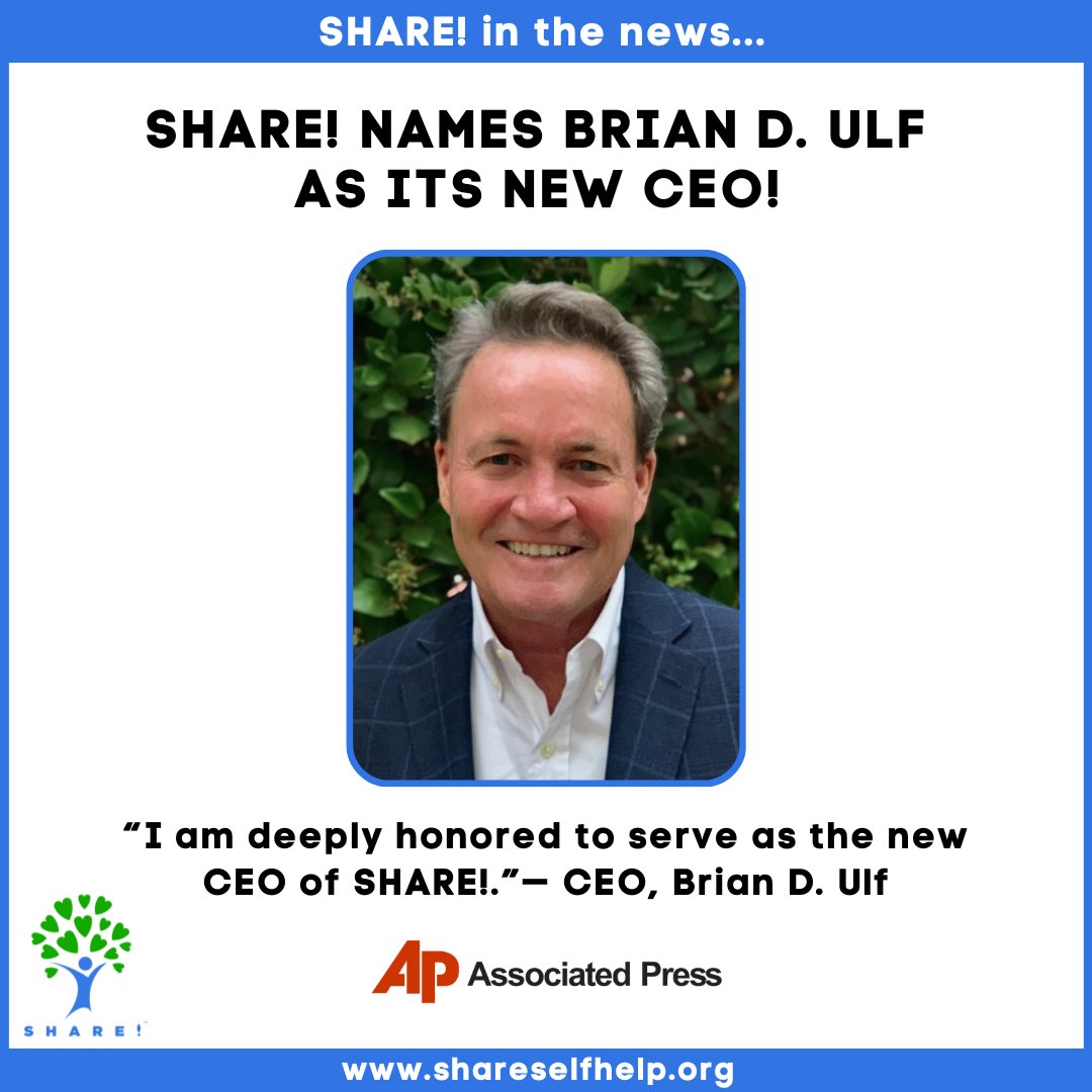 shareselfhelp's tweet photo. SHARE! names Brian D. Ulf as its new CEO!  👏 “I am deeply honored to serve as the new CEO of SHARE!” - Brian D. Ulf!

Read article ➡️ https://t.co/y3DSC1O4y8

@StrongHouseCEO @carlatsunfare

#SHAREselfhelp #brianulf  #carlferro #losangeles #housing #solution #homelesssolution https://t.co/FCvKbh2WZH