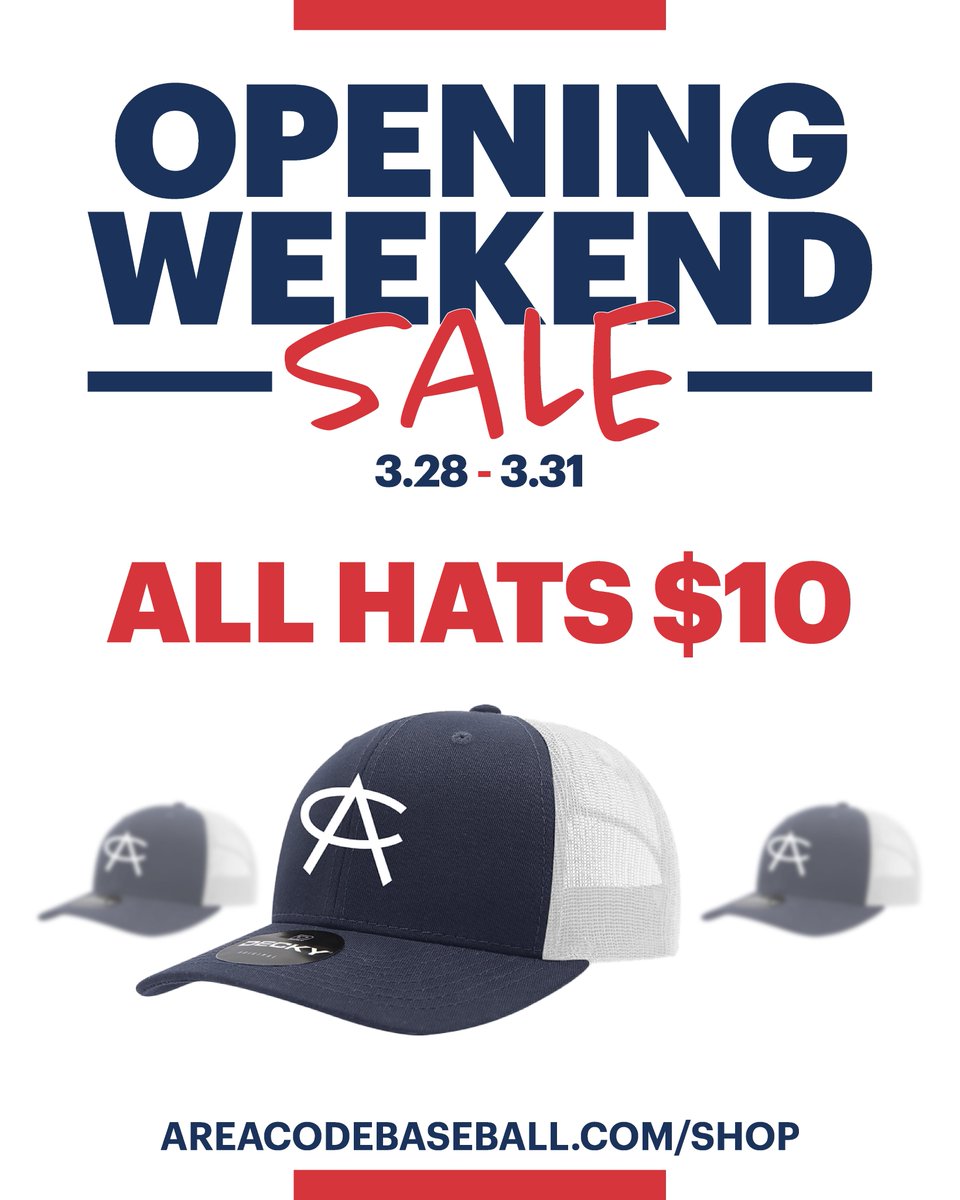 𝐇𝐀𝐓 𝐒𝐀𝐋𝐄‼️ 📷🧢 Opening Day is here! ALL hats on sale today through March 31st! 🔗 areacodebaseball.com/shop
