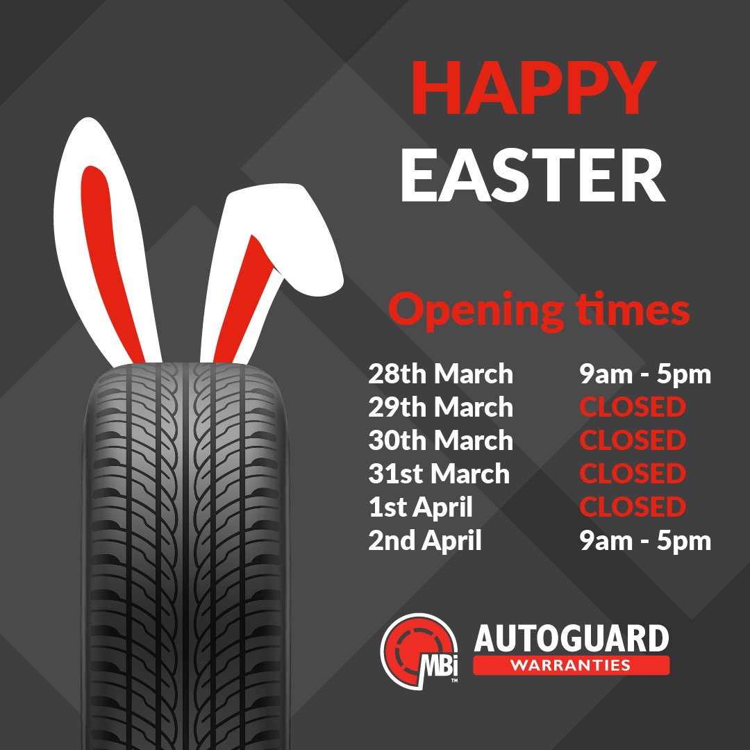 Wishing everyone a Happy Easter from the team at Autoguard Warranties! Our opening times will be slightly different to give our team a well-deserved break, and we will be closed from Good Friday and back to our regular schedule on Tuesday, ready to safeguard your journeys. ...