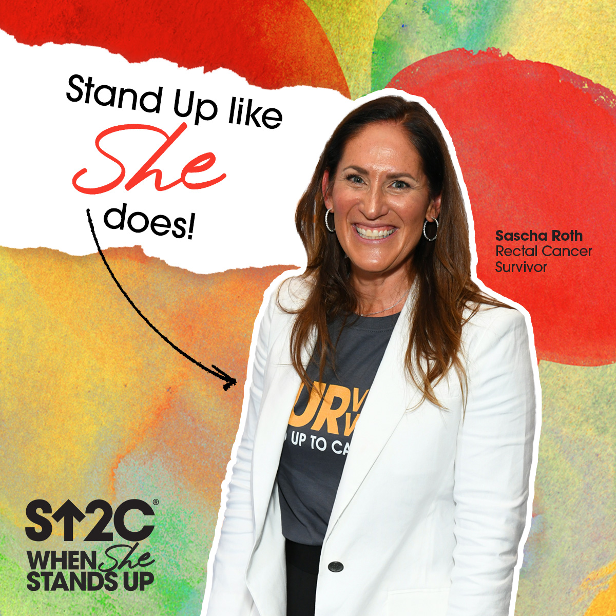 #WhenSheStandsUp, she advocates for herself. 💛 At just 38 years old, Sascha was diagnosed with stage 3 rectal cancer. Thanks to a clinical trial funded by #StandUpToCancer, Sascha is now cancer free. “Research is what saved my life,” she says. #ColorectalCancerAwarenessMonth