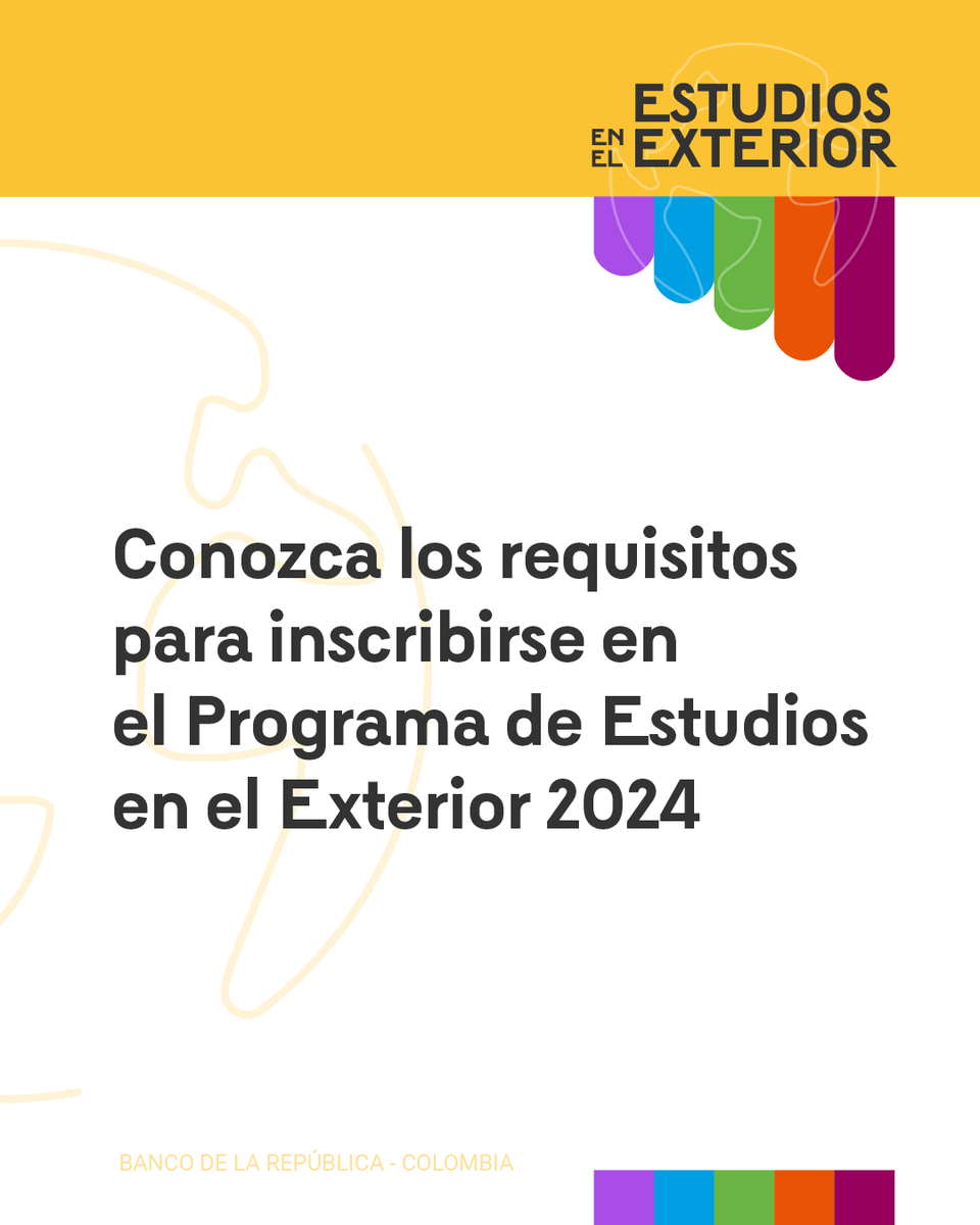 BancoRepublica's tweet photo. Conozca el Programa de Estudios en el Exterior ✈️ del @BancoRepublica y aplique a uno de los patrocinios que se ofrecen para posgrados en esta versión 2024. 
No olvide cerrar su postulación, inscripciones hasta el 14 de abril de 2024  👉🏼 https://t.co/rKyWQZ0GiL https://t.co/BhutUww436
