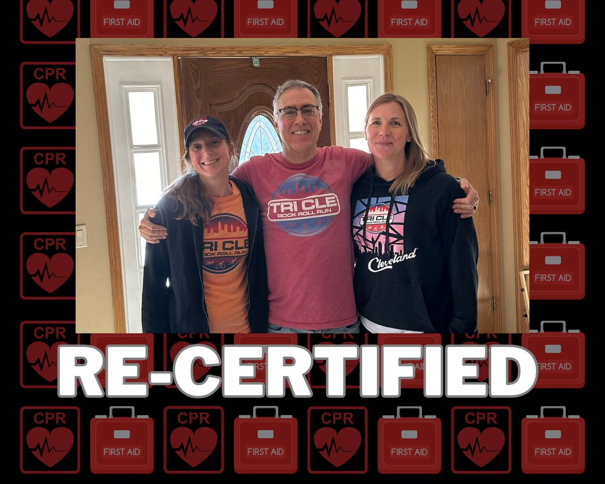 This past Sunday, Mark, Natalie, and Mel completed the in-person training session to recertify in CPR and First Aid. 

The team understands the importance of having the training in these life-saving skills.

#TriCLE #RockRollRun #CPRFirstAid