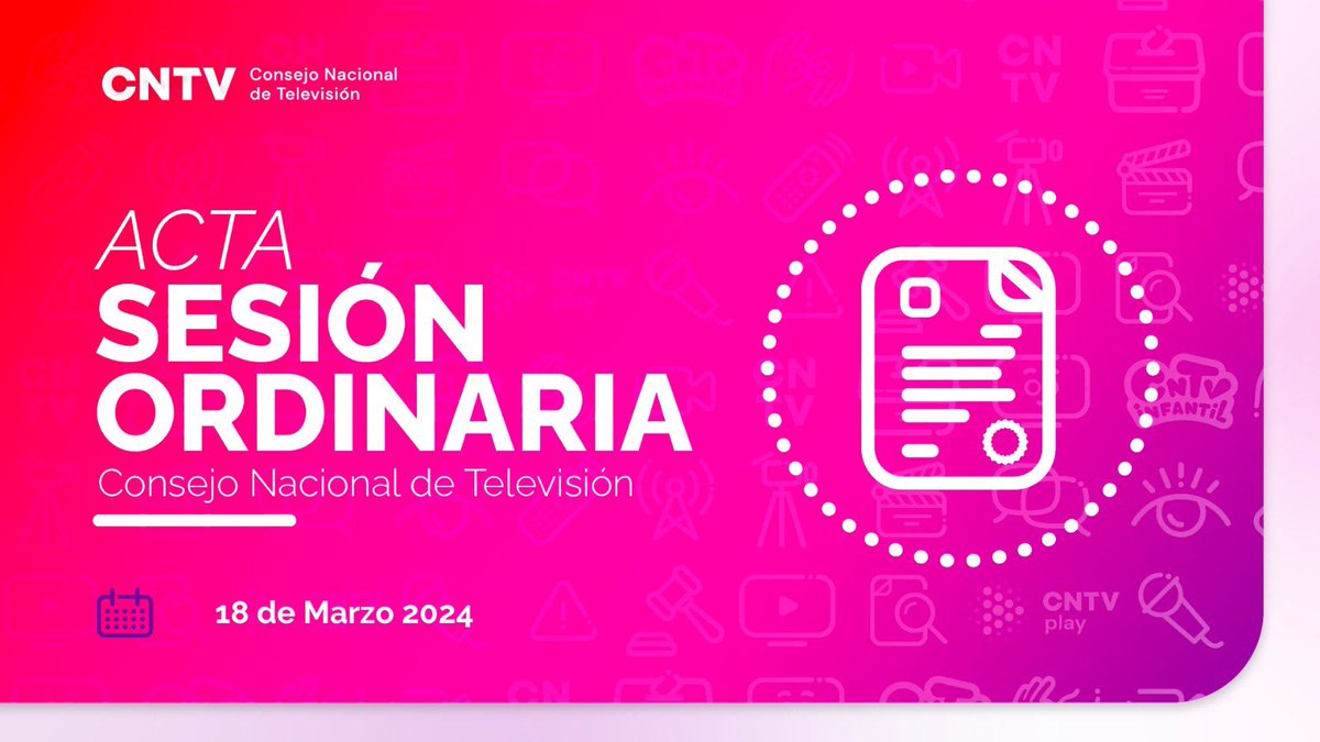 📄Informamos acuerdos de Consejo lunes 18 de marzo 2024 Cargos a Mega, CHV y VTR por emitir en horario de protección de menores publicidad de sitios web de juegos de azar. La formulación de cargo no implica prejuzgamiento de culpabilidad Más en cntv.cl/acta/acta-de-l…