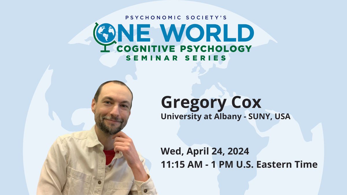 Join us for the upcoming One World Seminar “Integrated representations in perception and memory illuminated by neural and behavioral dynamics” presented by Gregory Cox from the University at Albany, SUNY, USA. Reserve your free ticket today! buff.ly/3TAbElV @Ualbany