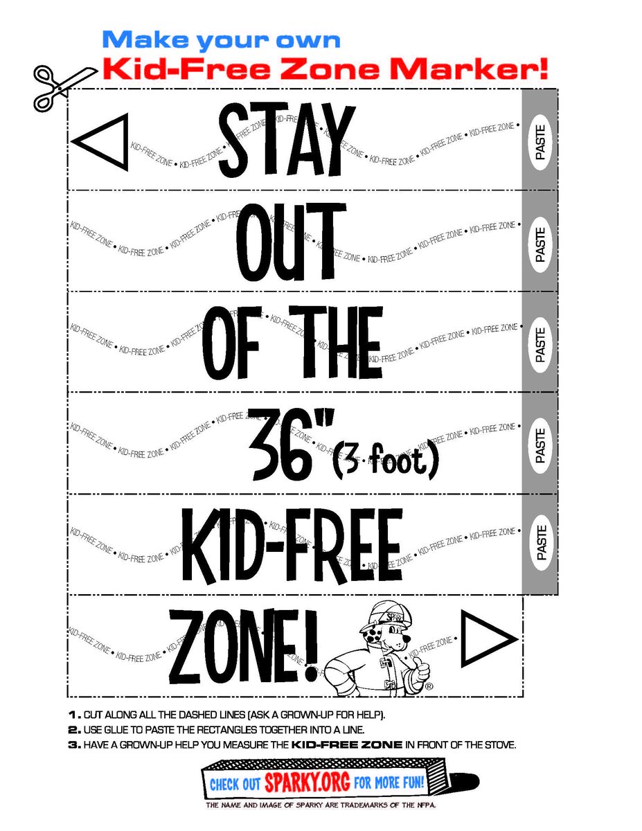 Keep children and pets at least three feet away from the stove and areas where hot food or drink. Use this Sparky.org kid-free zone marker to make a three-foot safety zone around the cooking area while preparing your Easter feast. Print here: nfpa.social/nBhV50Q3Y0f