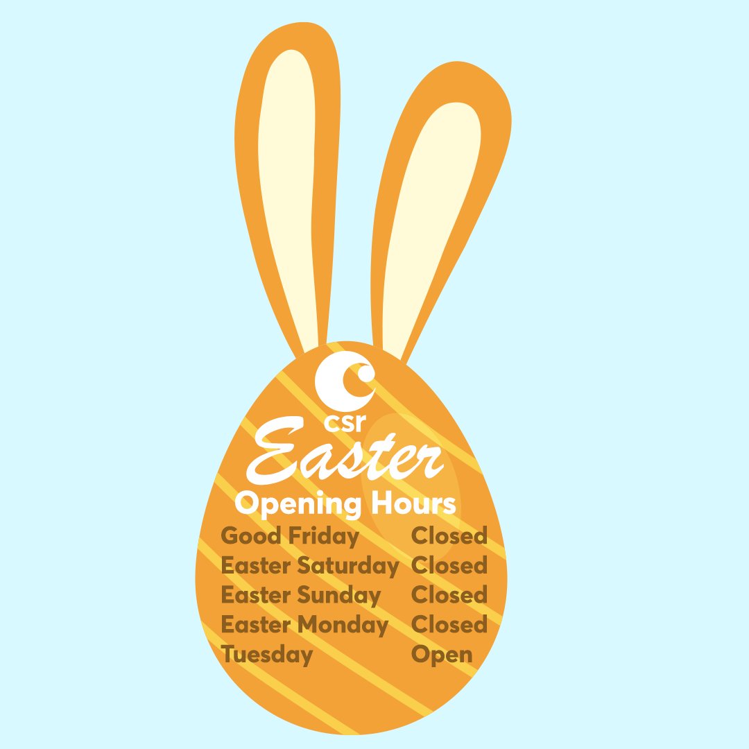 🐣 Easter Update from CSR 
Taking a short break this Easter (Fri-Mon) to recharge. Our office will be closed, but feel free to explore our website and submit any enquiries. We'll be back on Tue 2/4 ready to go again!
Stay safe and enjoy the Easter break! 🌷
#EasterHours #WeAreCSR