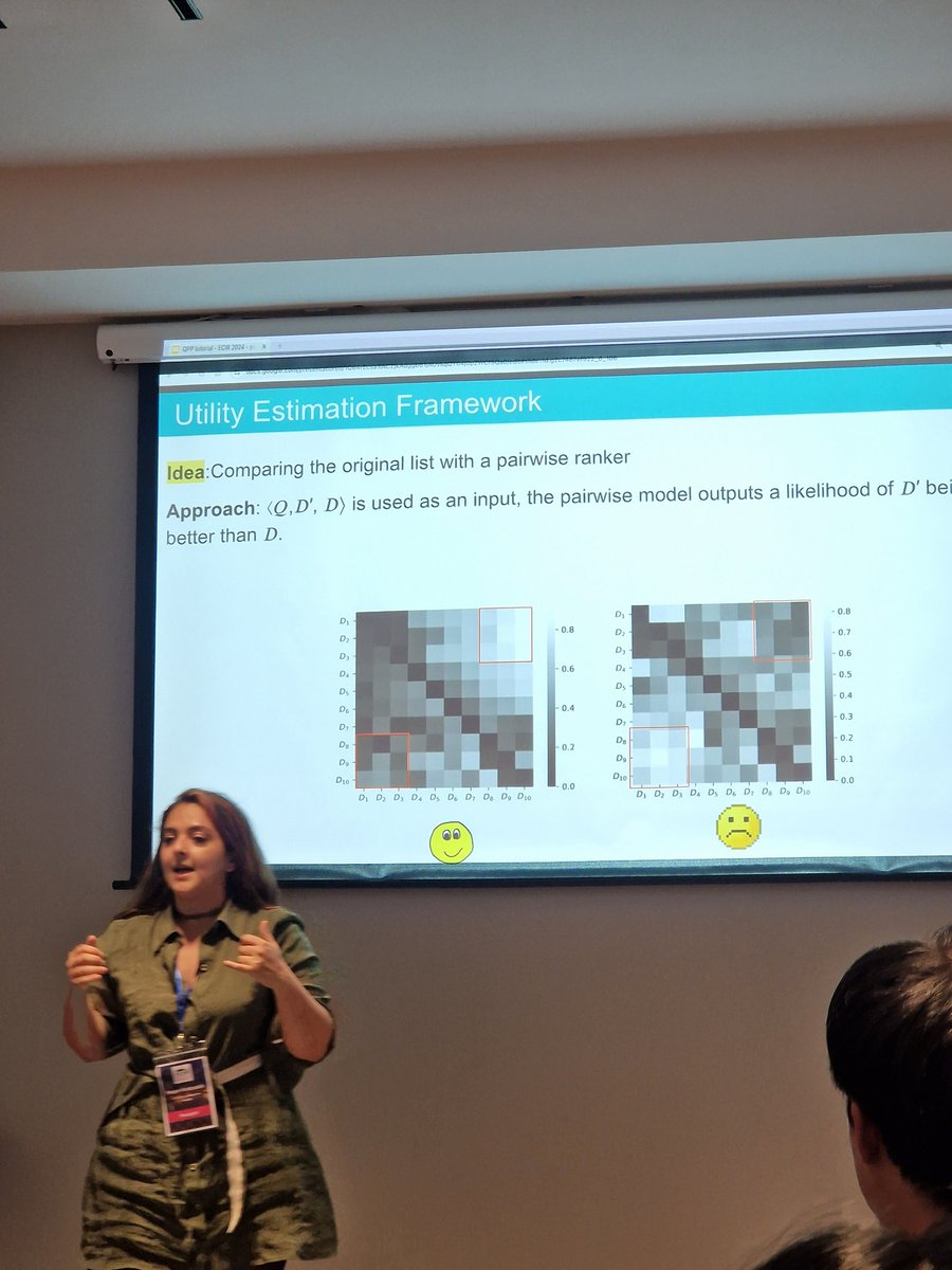 Pleasant surprise to walk into the #qpp tutorial after the #ir4good session to see that one of my papers is being explained by @NegarEmpr. Thanks to the organisers for a very good tutorial on a very important topic @ChuanMg @maliannejadi @ebrahim_bagheri @ecir2024