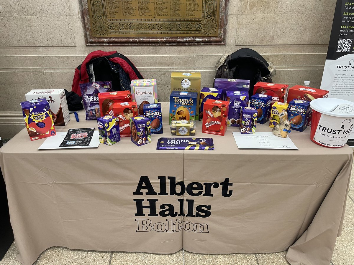 We have been busy selling raffle tickets at the Music Centre Presents concerts this week that are being held by the @BoltonMusicCent at The Albert Halls, Bolton! Our very popular chocolate raffle will be set up for the final concert this evening which begins at 7:00pm! 🎼
