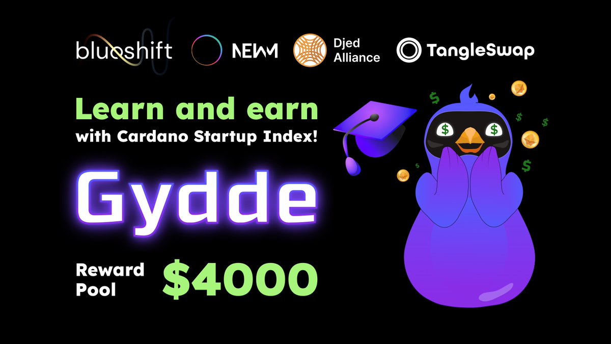 Check out this beginner's guide to passive income at Gydde.com! 👈 Crypto-degens, join the referral program to teach your non-crypto friends and share a $4k prize pool 🍯 by Cardano Startup Index with @Blueshiftfi, @projectnewm, @Tangleswap & @DjedAlliance