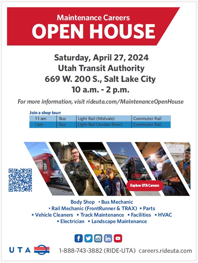 #ThursdayThoughts: Save the Date: Maintenance Careers Open House on Saturday, April 27 (10AM-2PM) at UTA. Secondary students will have the opportunity to connect with industry partners to learn about careers. RSVP at tinyurl.com/47bxt66k. #UtahCTE