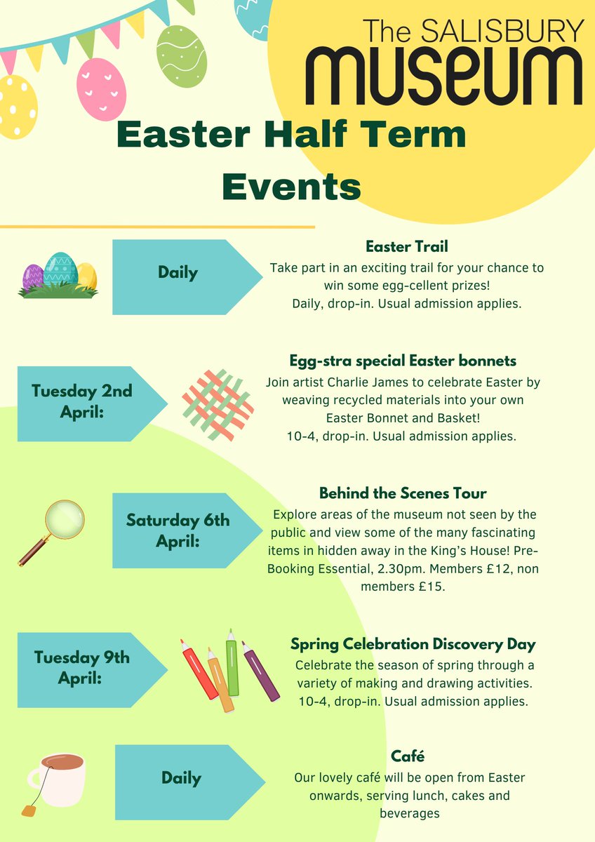 🐣Easter Half Term Events 🐣 We have an egg-citing programme of events coming up over the Easter holidays! For all these and more, please see our website for further details: salisburymuseum.org.uk/whats-on/