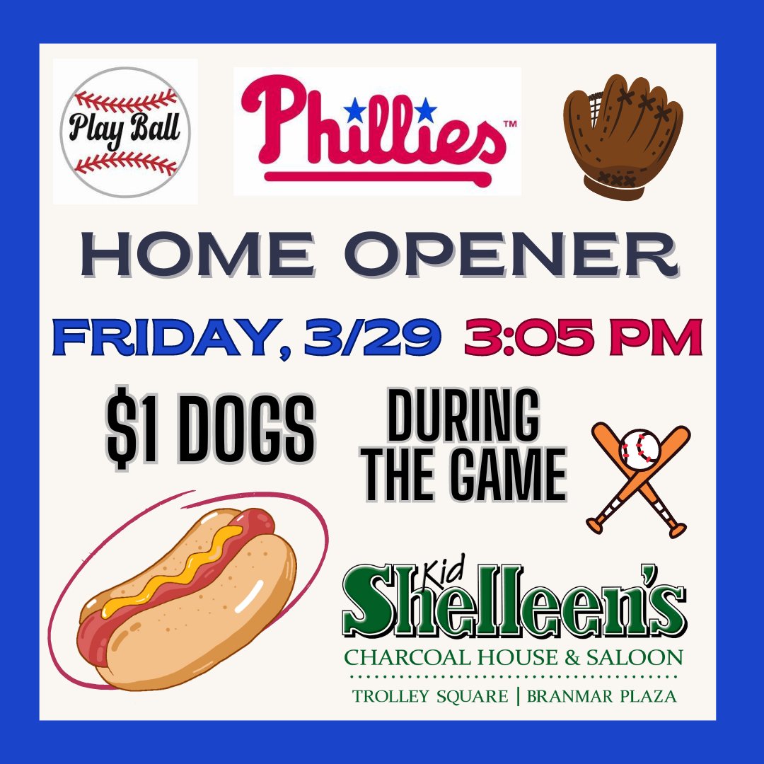 Can't make it to the game tomorrow?! Bummed about no more Dollar Dog Nights?! Come to KIDS, get your $1 Dogs, and watch the Phils beat the Braves! Home Opener begins at 3:05pm. Come early to grab your seat! #gophils #phillies #homeopener #kidshelleens