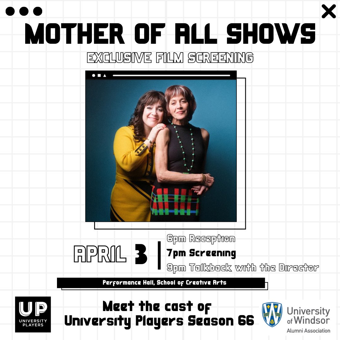 HighballTV's tweet photo. Mother of All Shows is coming to the University of Windsor! 

Our co-founder @melissadags returns to her alma mater @UWindsor for a special presentation screening of #MotherofAllShows, followed by a Q&A.

Each year, @UPWindsor shows gratitude for the generosity of its Members with an exclusive event, by invitation only. This year's members event is a screening of the new Canadian film Mother of All Shows on April 3. The show stars writer/director Melissa D'Agostino, a BFA grad from 2003 who has built a successful career doing original works in stage, TV and film. She is joined in the film by #WendieMalick, whose career spans decades of TV and movie acting and voice work.

It’s an honor to collaborate with the University on this full circle moment. 🎓🎬 #UniversityofWindsor #UWindsor #UniversityPlayers #AlumniPride