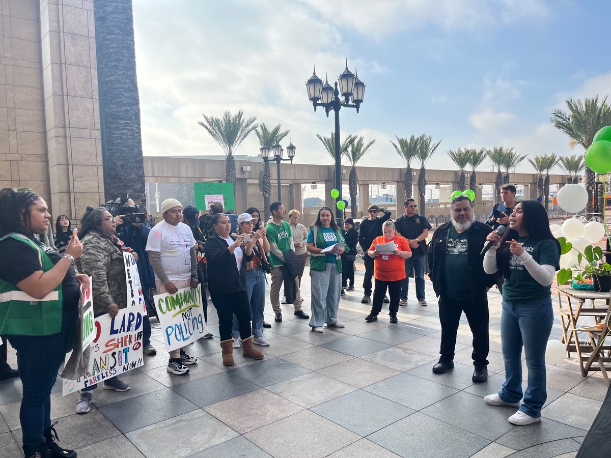 Students are here today @metrolosangeles to demand investments that uplift Black and Brown communities- not in policing!