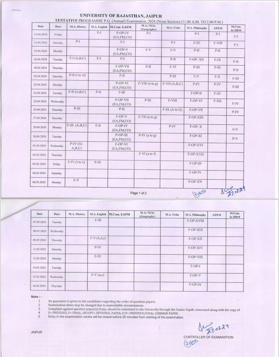 Rajasthanuni's tweet photo. The exam #time_table of #PG (annual) Exam 2024 for M.A, https://t.co/aB25izytW7, https://t.co/IEsPt2P3bO has been released by Noon session (11.00 Am to 2.00 pm) @Rajasthanuni https://t.co/jS8A580Wsg