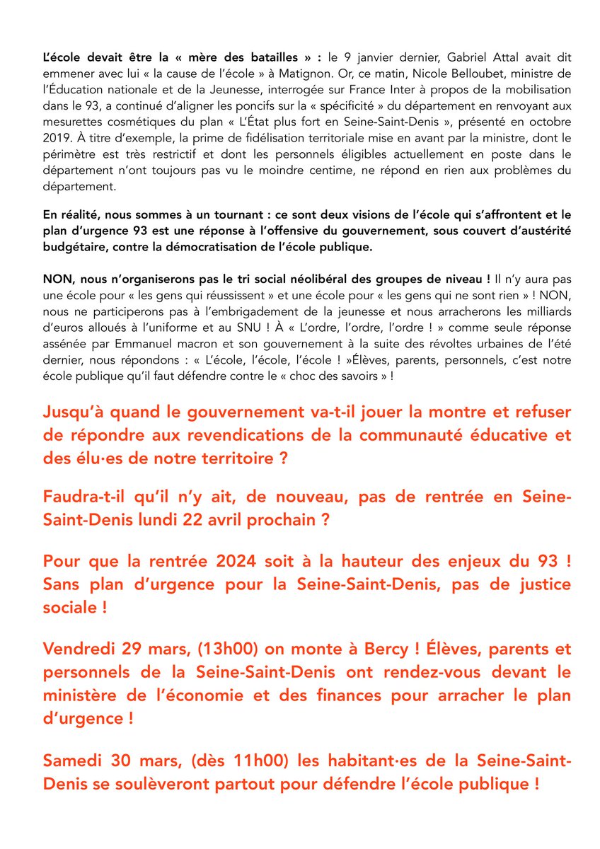 Le 29 allons chercher le plan d'urgence à Bercy et le 30 ne lâchons rien localement.