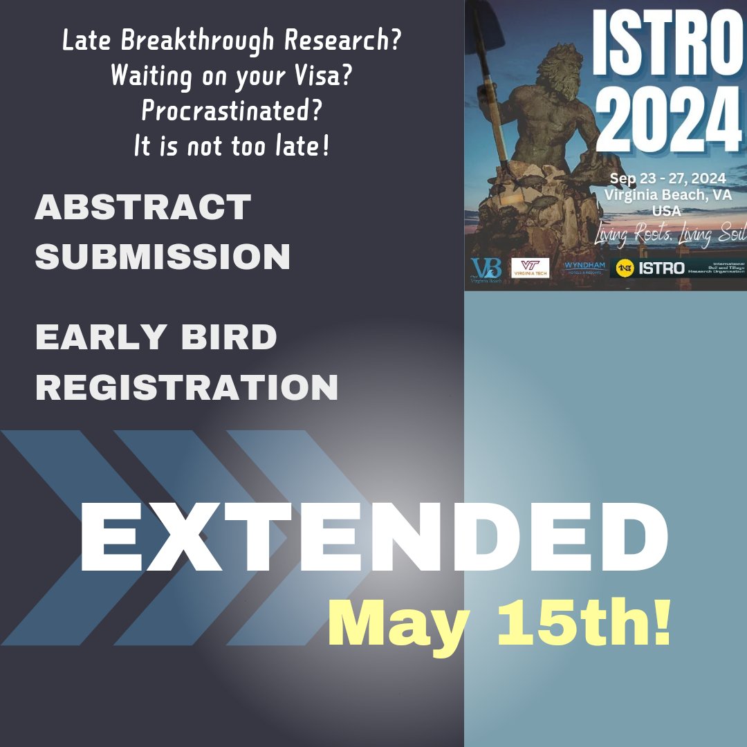 Based on requests for deadline extensions due to late breakthrough research, we have extended the abstract submission AND early bird registration to MAY 15th!
Don't wait, submit, register and book your room today! All information can be found at: arec.vaes.vt.edu/arec/eastern-s…
