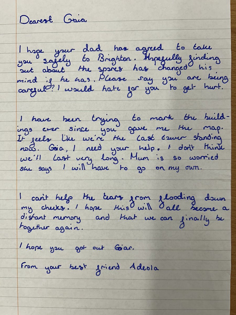 Year 5 wrote letters imagining they were some of the characters within the story “The boy in the tower”
They finished reading the novel today, you could hear a pin drop.
