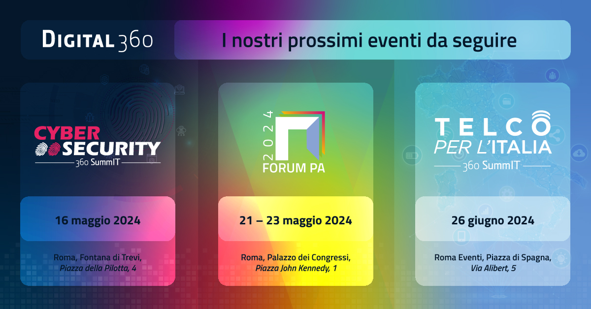 Scopri i nostri prossimi eventi: il 16/05 partecipa al Cybersecurity360 SummIT (shorturl.at/vMS18), esplora la PA dal 21 al 23/05 con #ForumPA2024 (shorturl.at/FHLTV), tutto sul mondo tlc a Telco per l'Italia il 26/06 (shorturl.at/abNT4)🚀 #StayTuned