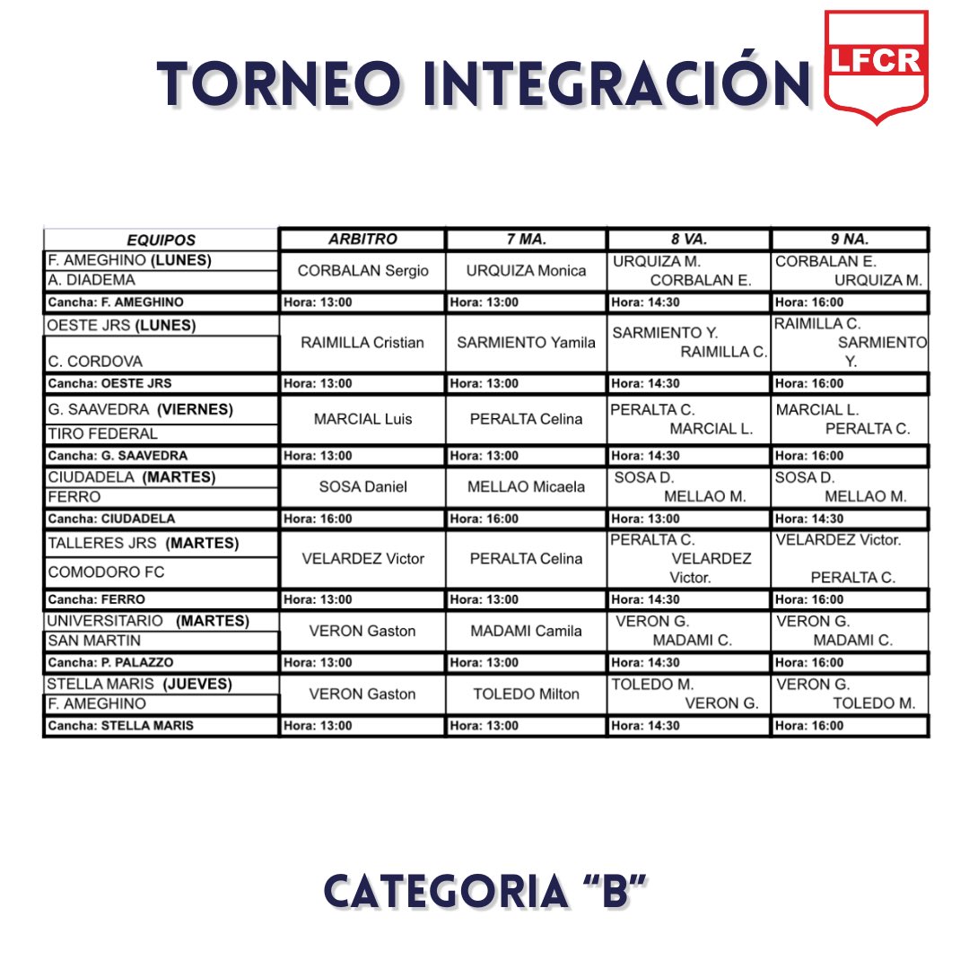 LFCRoficial's tweet photo. TORNEO INTEGRACIÓN
FECHA 2 ⚽️✔️

📲Así se juega la segunda fecha del Torneo Integración este fin de semana https://t.co/auNd6qRJYQ