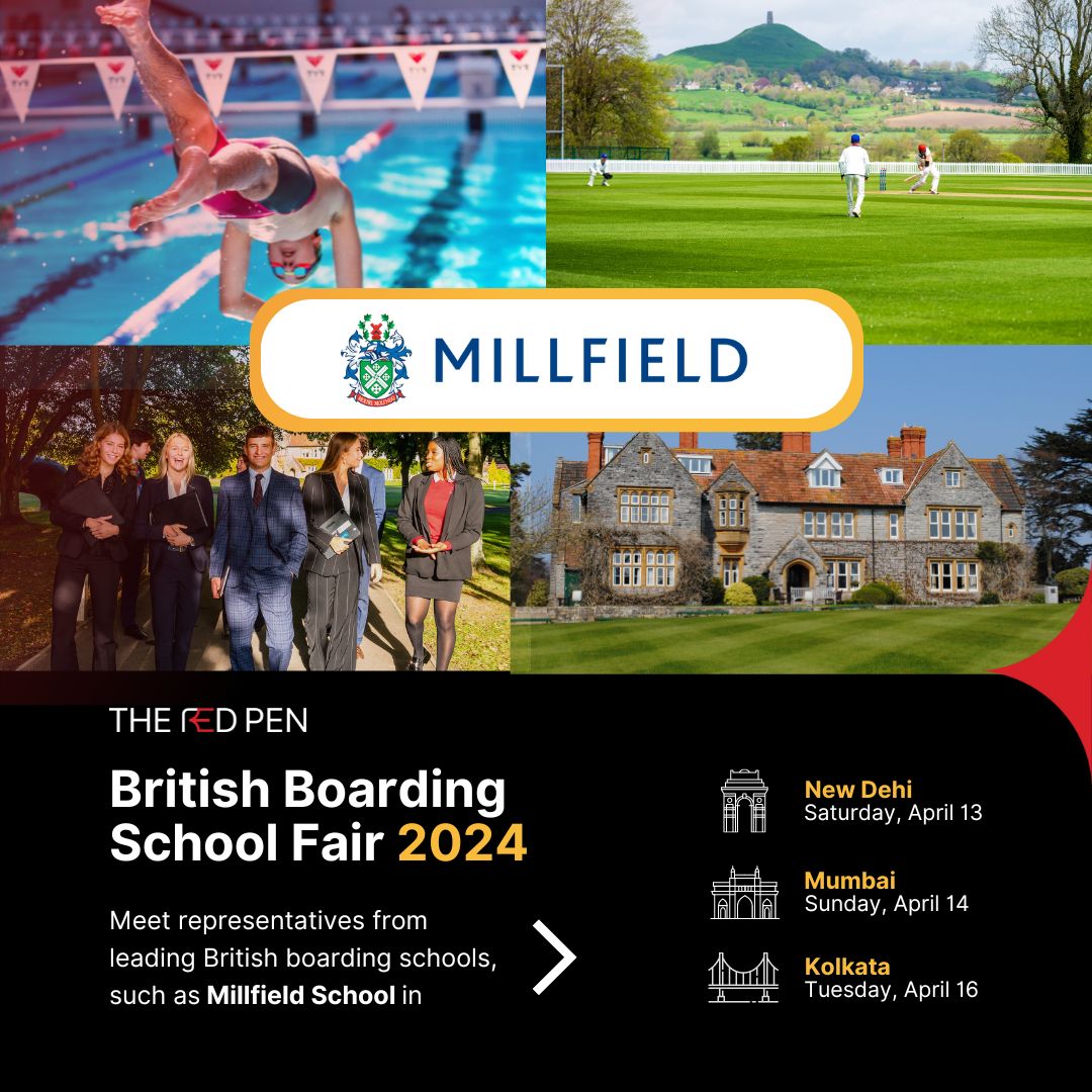 😊Millfield Head of Senior Admissions Andrea Critchley-Hope will be at the Red Pen British Boarding Schools Show in New Delhi, Mumbai and Kolkata, India. 🛫 📅The events will be held from 13-16 April. To find out more information or to book, click here: bit.ly/3qiRM8Q