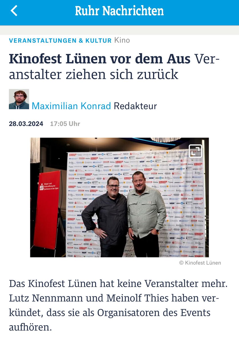 Ganz bitter! Was dazu wohl meine frühere Kollegin Beate von den @RN_DORTMUND meint? 

@realTomBohn, kannst du irgendwie helfen? Das Lüner Kinofest war echt ein Event hier in der Region.