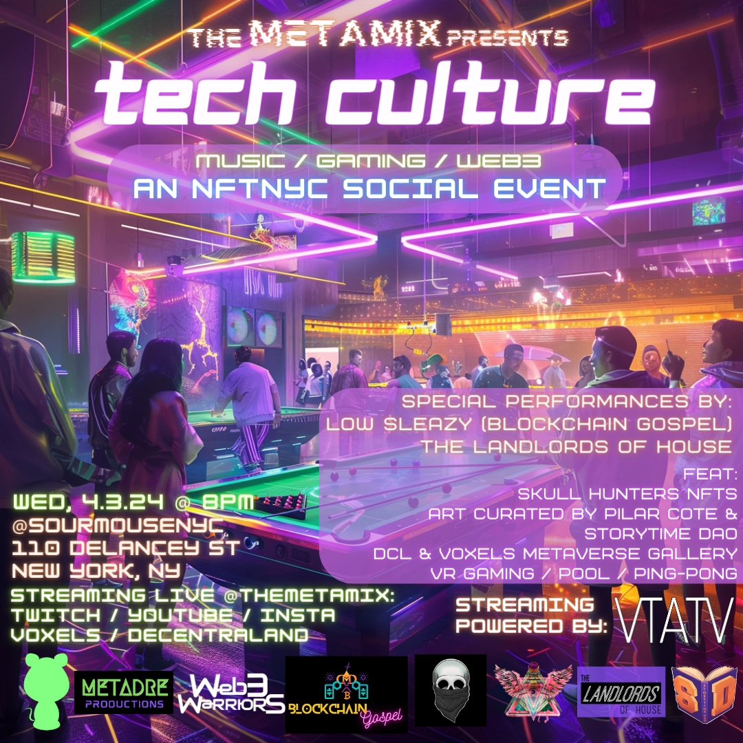 Next Wed Apr 3rd! We doing it again for #nftnyc2024 👽 If you havent rocked with us check out the videos in the next tweets from our previous events. Looking forward to celebrating art across music, gaming and web3 with the most amazing people. 
Sponsorship opp still available!