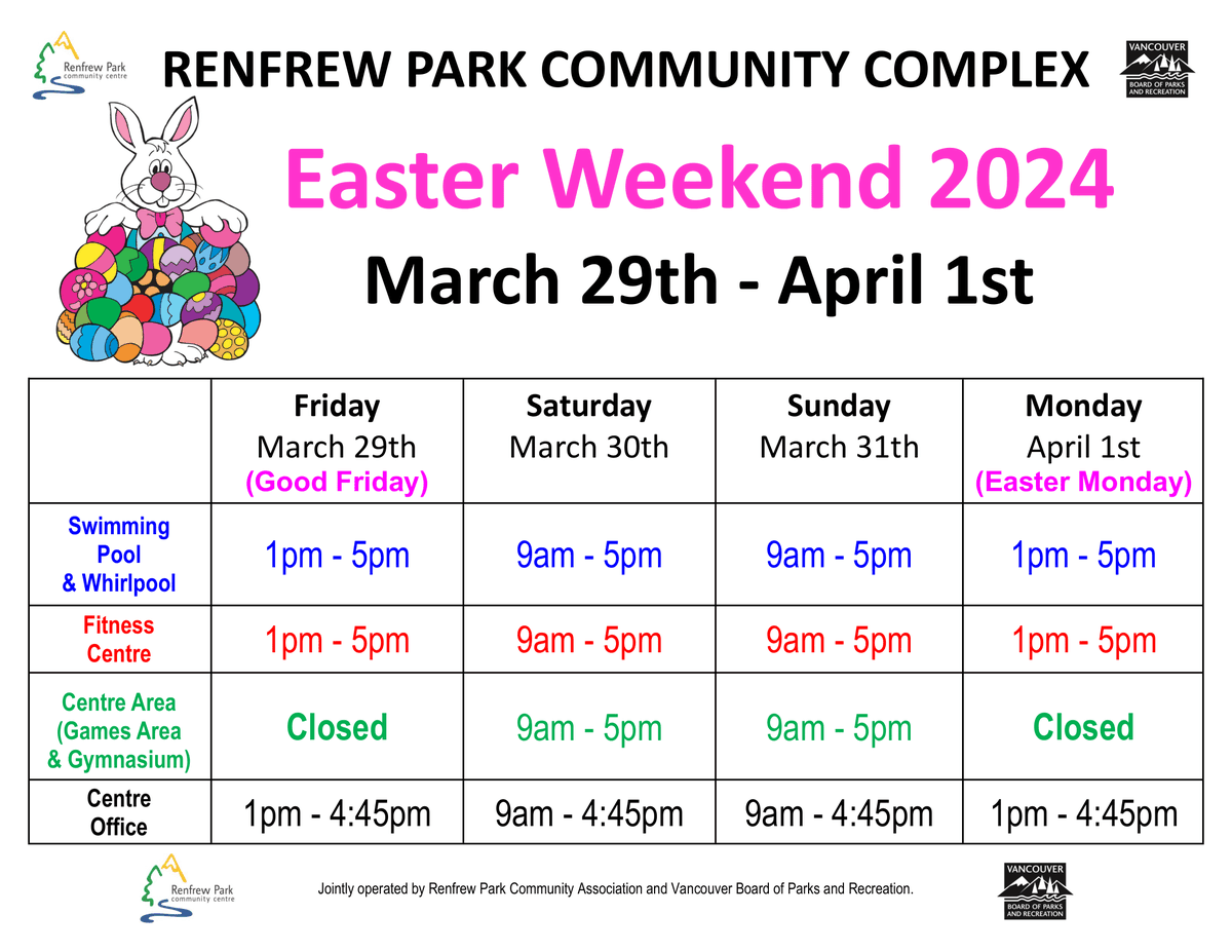 Happy Easter long-weekend! Please note our adjusted hours of operation. 🐇