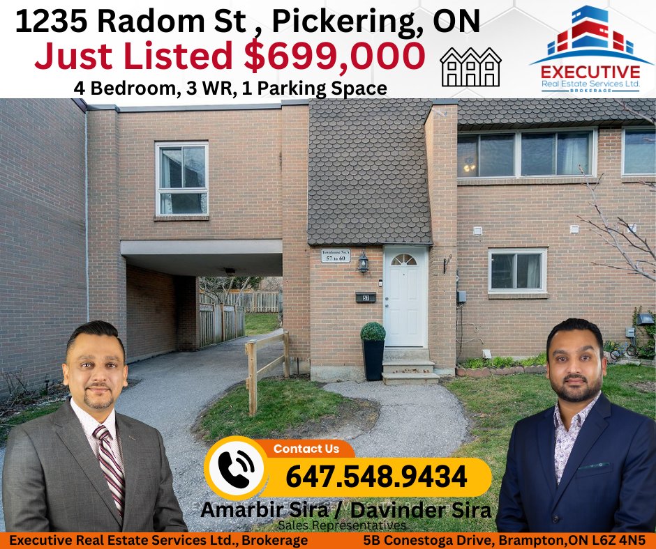 🏡 Just Listed in Pickering, ON! 🇨🇦

📍 Location: 1235 Radom St, Pickering, ON
🛏️ 4 bedrooms
🚽 3 bathrooms
🚗 1 parking space
💰 Asking price: $699,000
#PickeringHomes #RealEstateInvesting #HouseHunting
