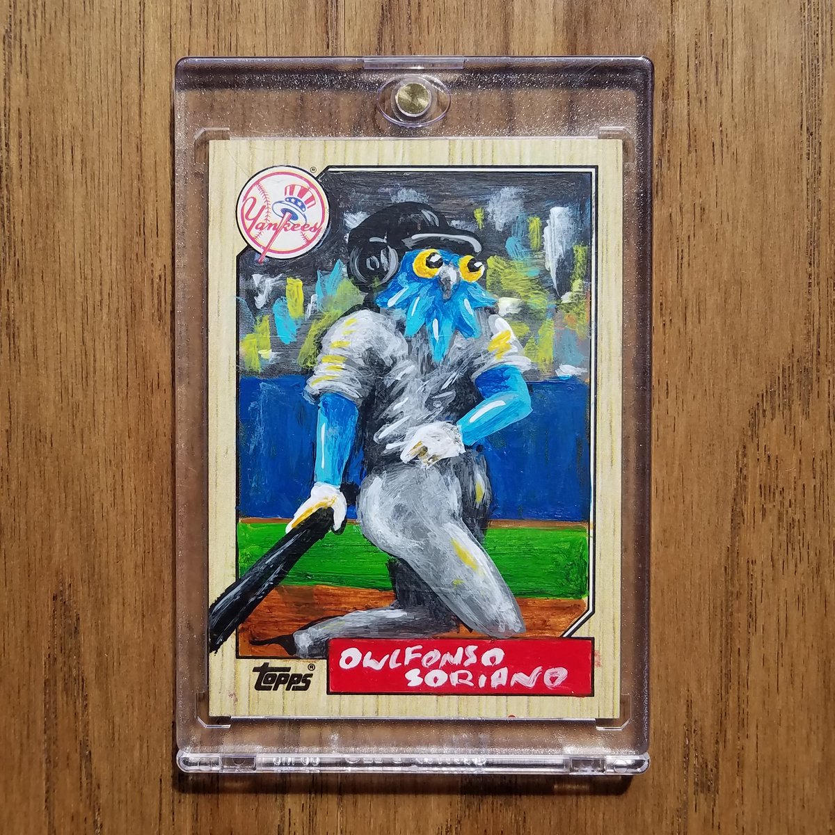 mlb opening day is here! my squad is ready. how bout yours? have some fresh, hand painted, custom junk wax art cards depicting your favorite owl in baseball gear. check it out. each one is unique.